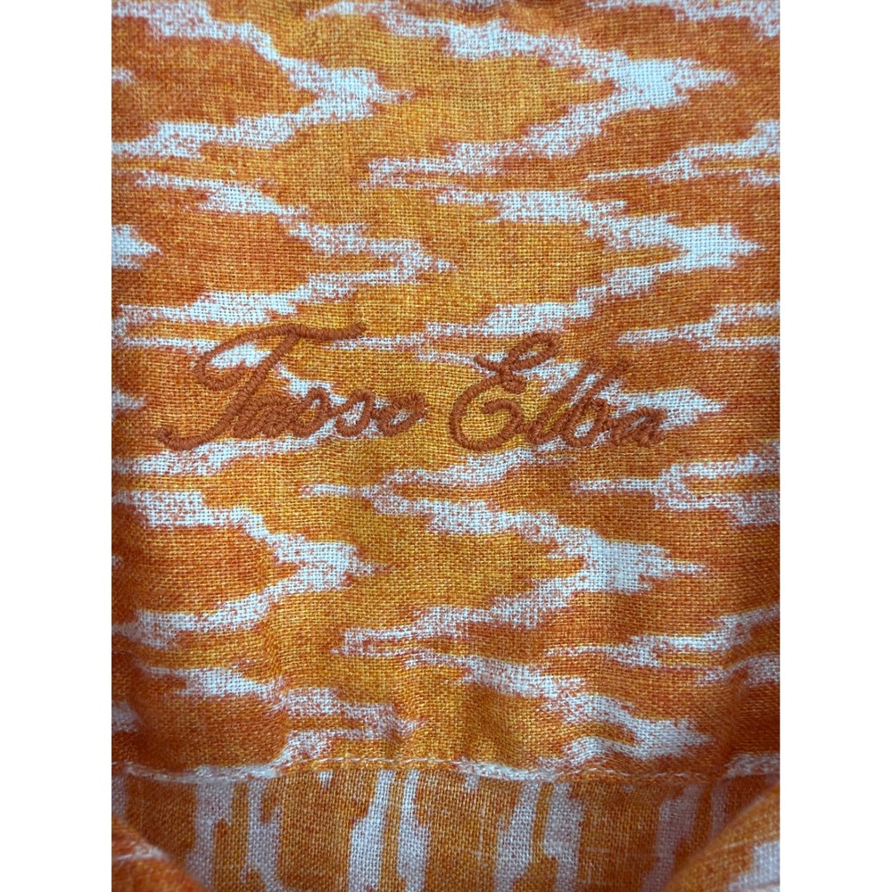 Tasso Elba Orange White Ikat Chevron 100% Linen Short Sleeve‎ Button Shirt XL - Picture 5 of 8